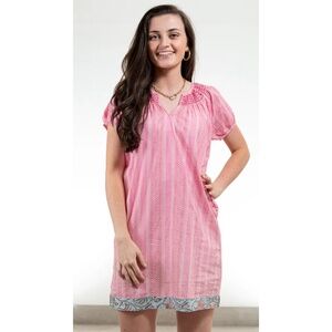 Liza Byrd Michelle Smocked Neck Dress In Hand Blocked Pink NWT